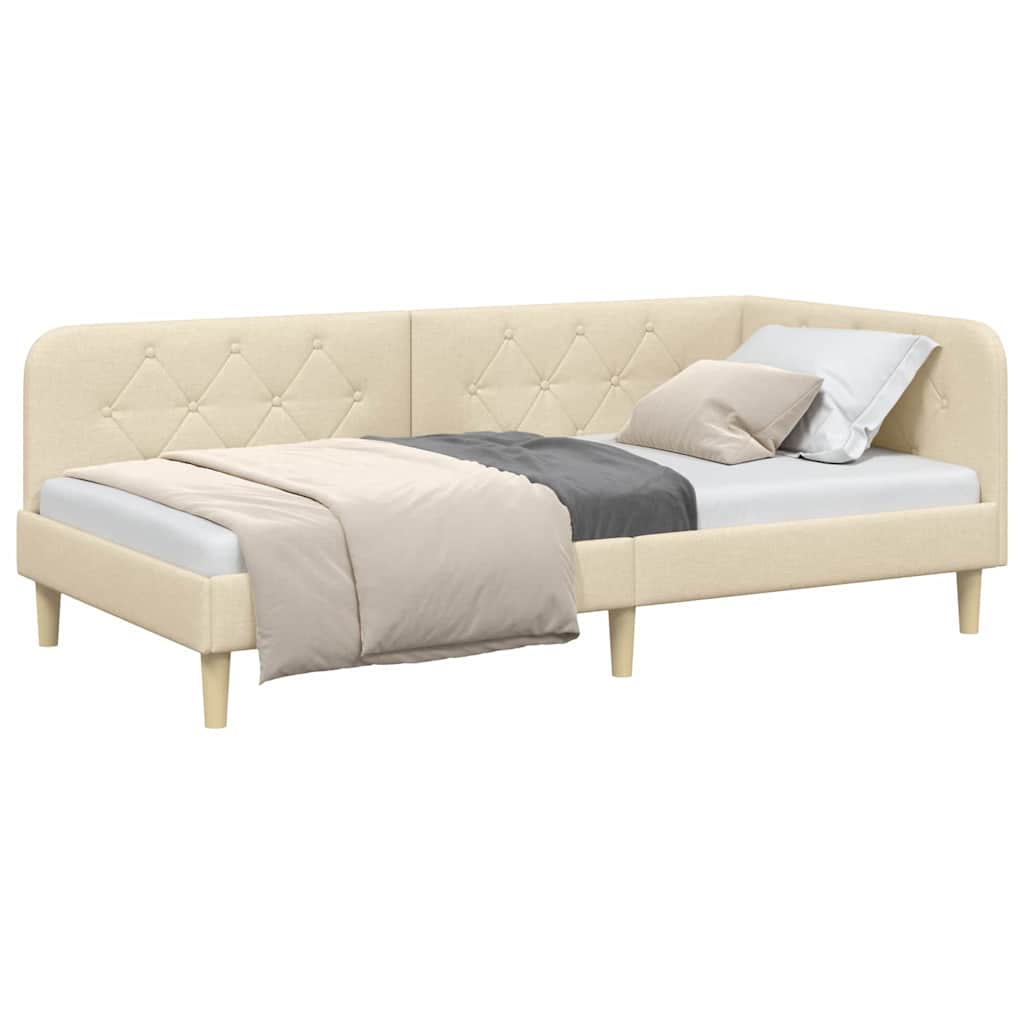 Cornice del letto ad angolo Crema 90 x 190 cm Tessuto | homemem39
