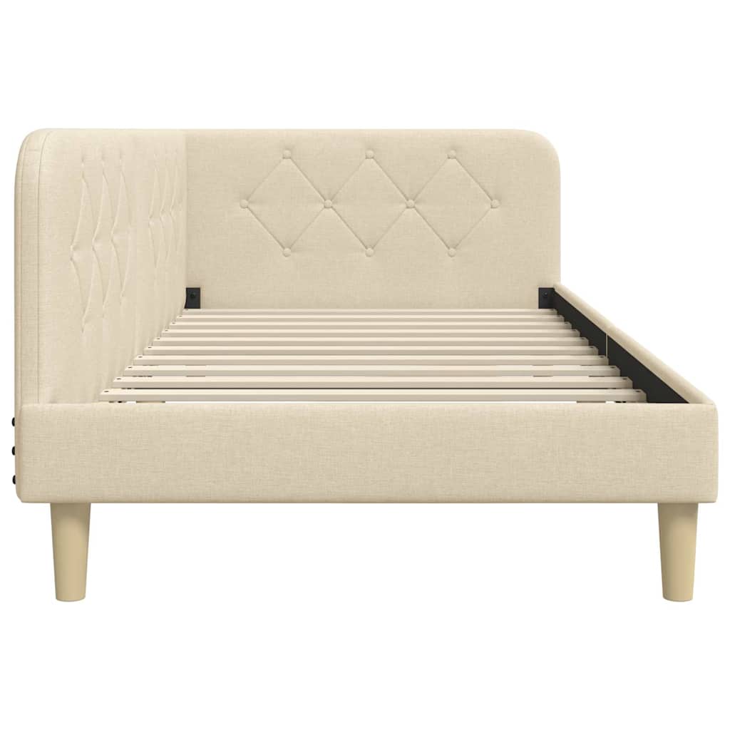 Cornice del letto ad angolo Crema 90 x 190 cm Tessuto | homemem39
