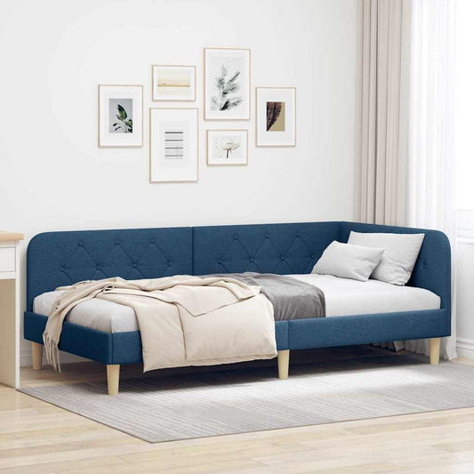 Cornice del letto ad angolo Blu 90 x 190 cm Tessuto | homemem39