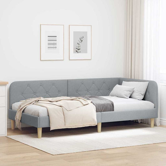 Cornice del letto ad angolo Grigio chiaro 90 x 200 cm Tessuto | homemem39