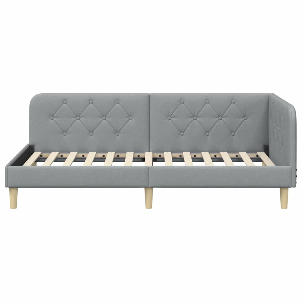 Cornice del letto ad angolo Grigio chiaro 90 x 200 cm Tessuto | homemem39