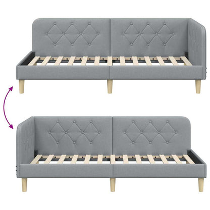 Cornice del letto ad angolo Grigio chiaro 90 x 200 cm Tessuto | homemem39