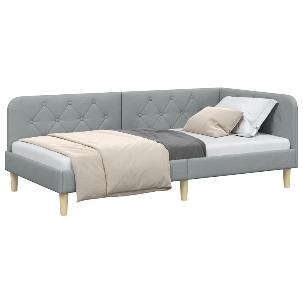 Cornice del letto ad angolo Grigio chiaro 90 x 200 cm Tessuto | homemem39