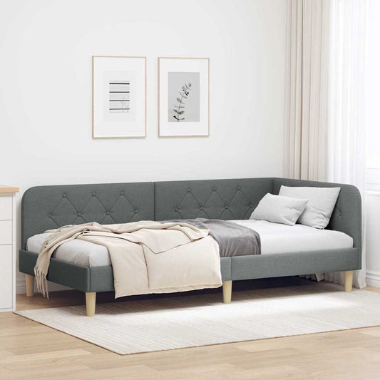 Cornice del letto ad angolo Grigio scuro 90 x 200 cm Tessuto | homemem39