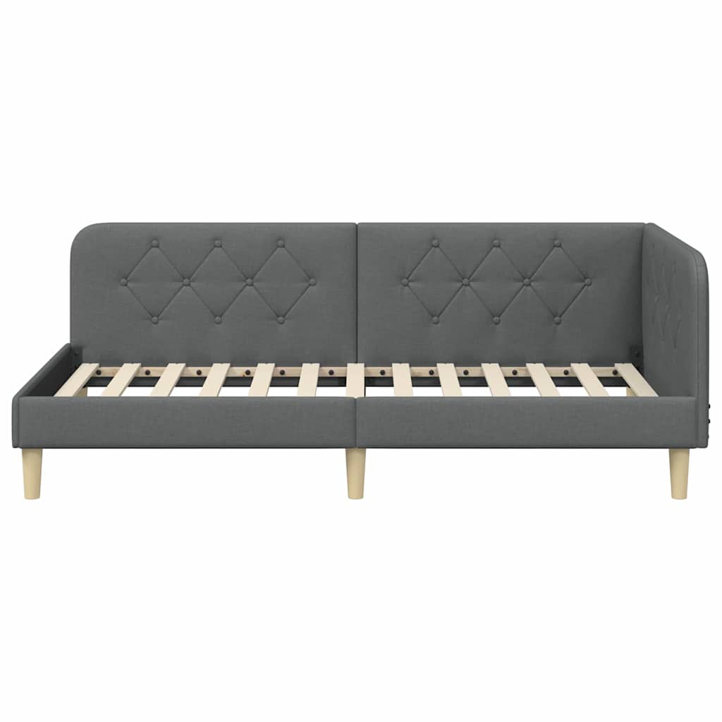 Cornice del letto ad angolo Grigio scuro 90 x 200 cm Tessuto | homemem39