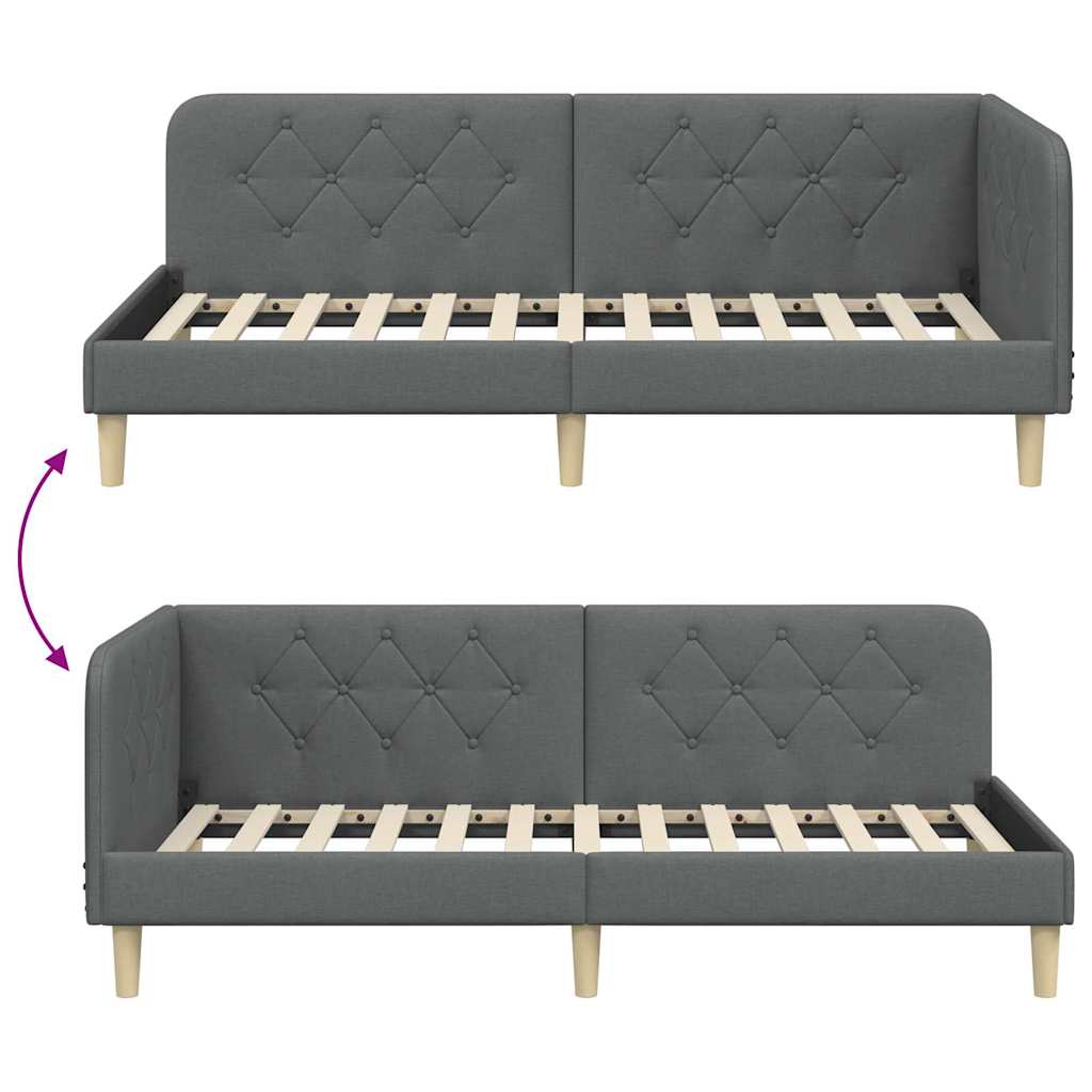 Cornice del letto ad angolo Grigio scuro 90 x 200 cm Tessuto | homemem39