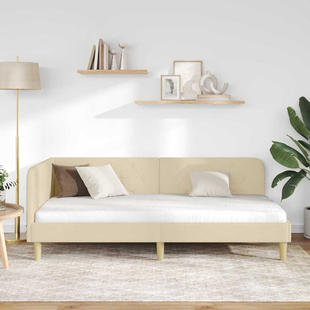 Cornice del letto ad angolo Crema 90 x 200 cm Tessuto | homemem39