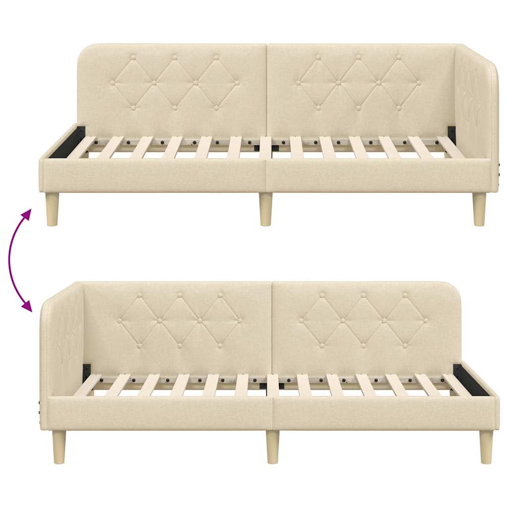 Cornice del letto ad angolo Crema 90 x 200 cm Tessuto | homemem39