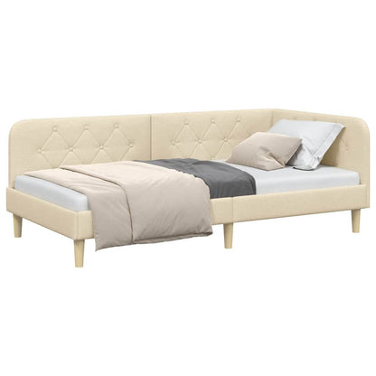 Cornice del letto ad angolo Crema 90 x 200 cm Tessuto | homemem39