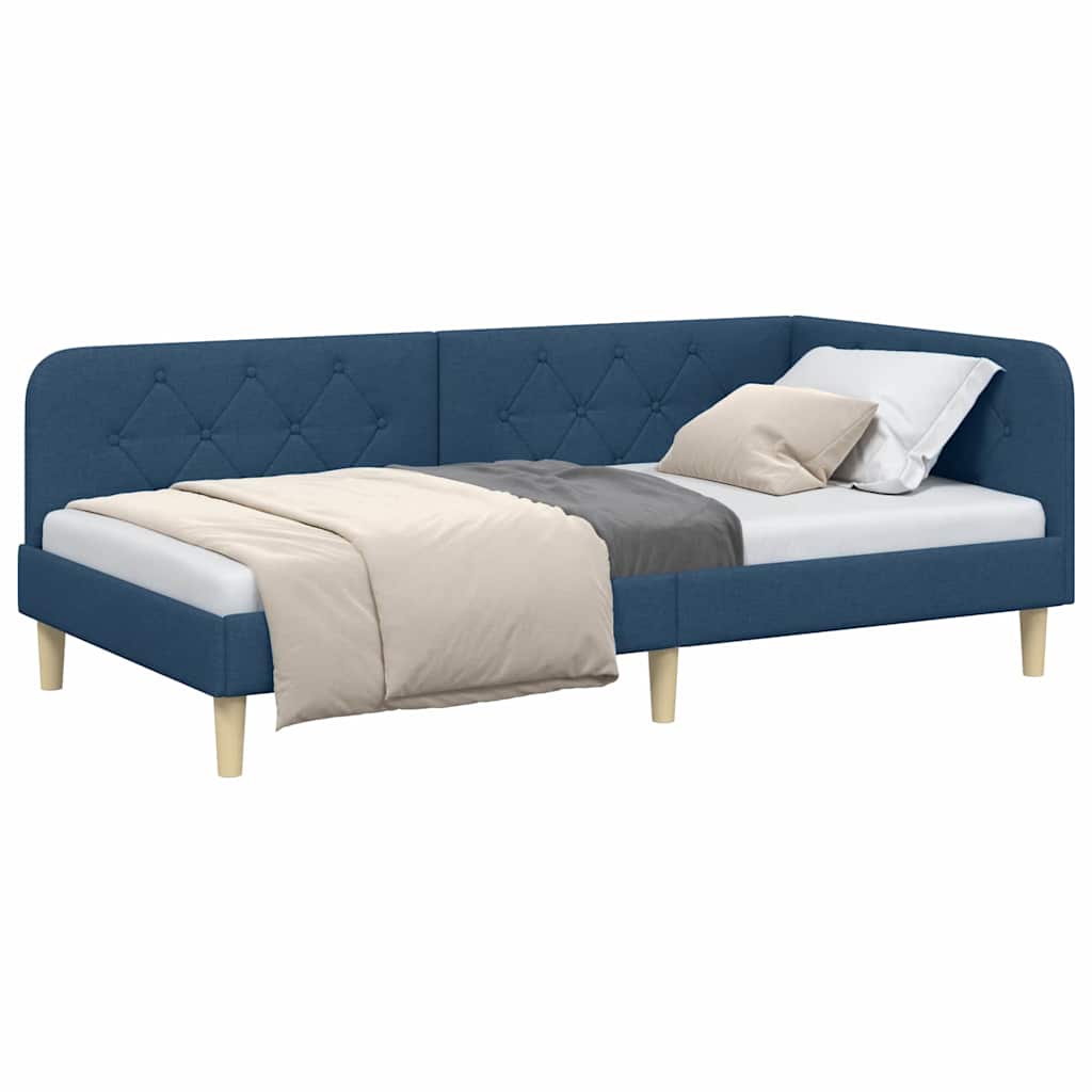Cornice del letto ad angolo Blu 90 x 200 cm Tessuto | homemem39