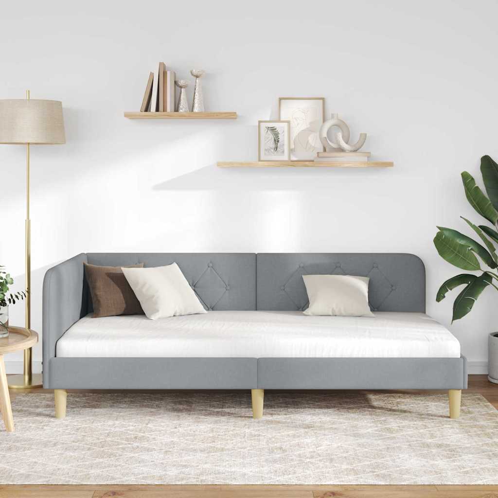 Cornice del letto ad angolo Grigio chiaro 100 x 200 cm Tessuto | homemem39