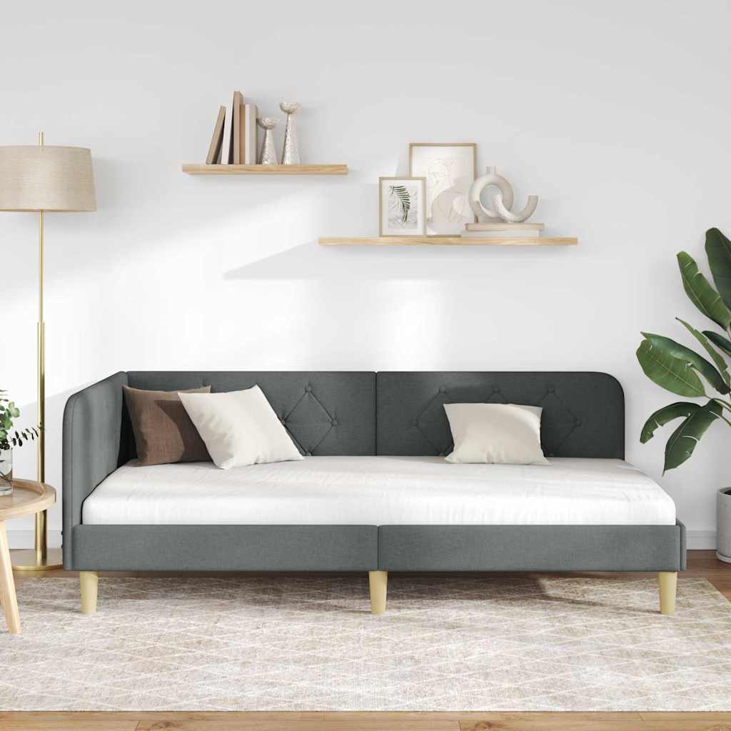 Cornice del letto ad angolo Grigio scuro 100 x 200 cm Tessuto | homemem39