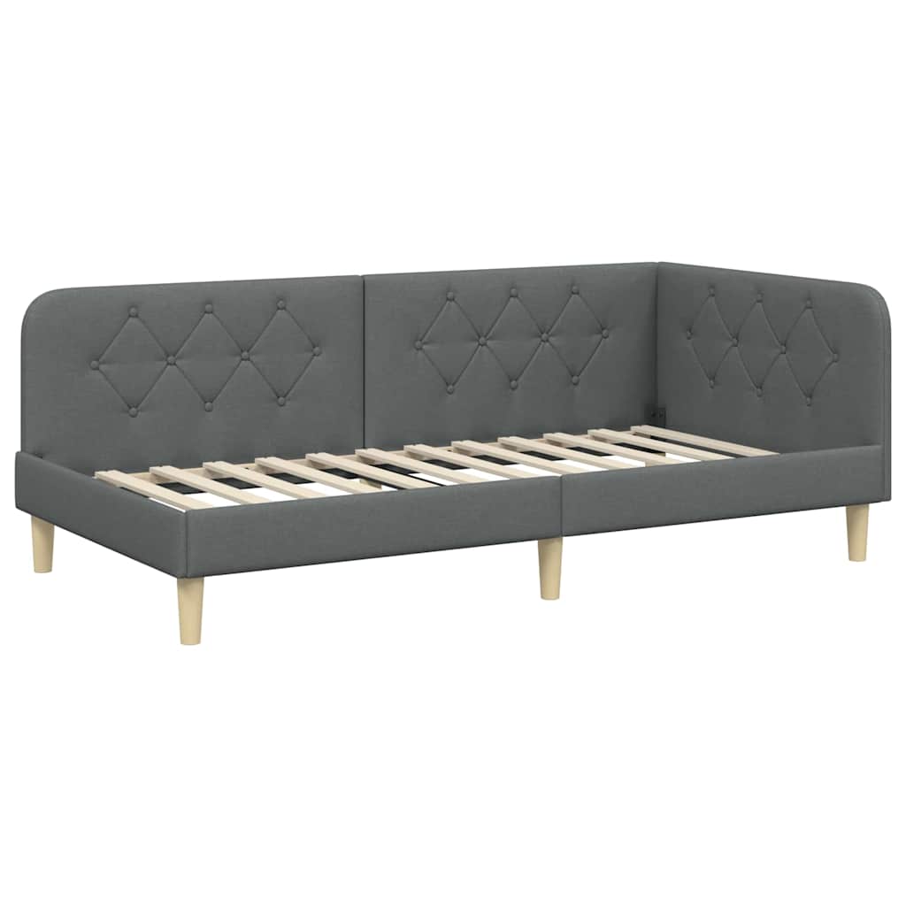 Cornice del letto ad angolo Grigio scuro 100 x 200 cm Tessuto | homemem39
