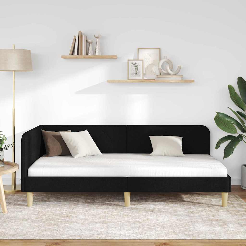 Cornice del letto ad angolo Nero 100 x 200 cm Tessuto | homemem39
