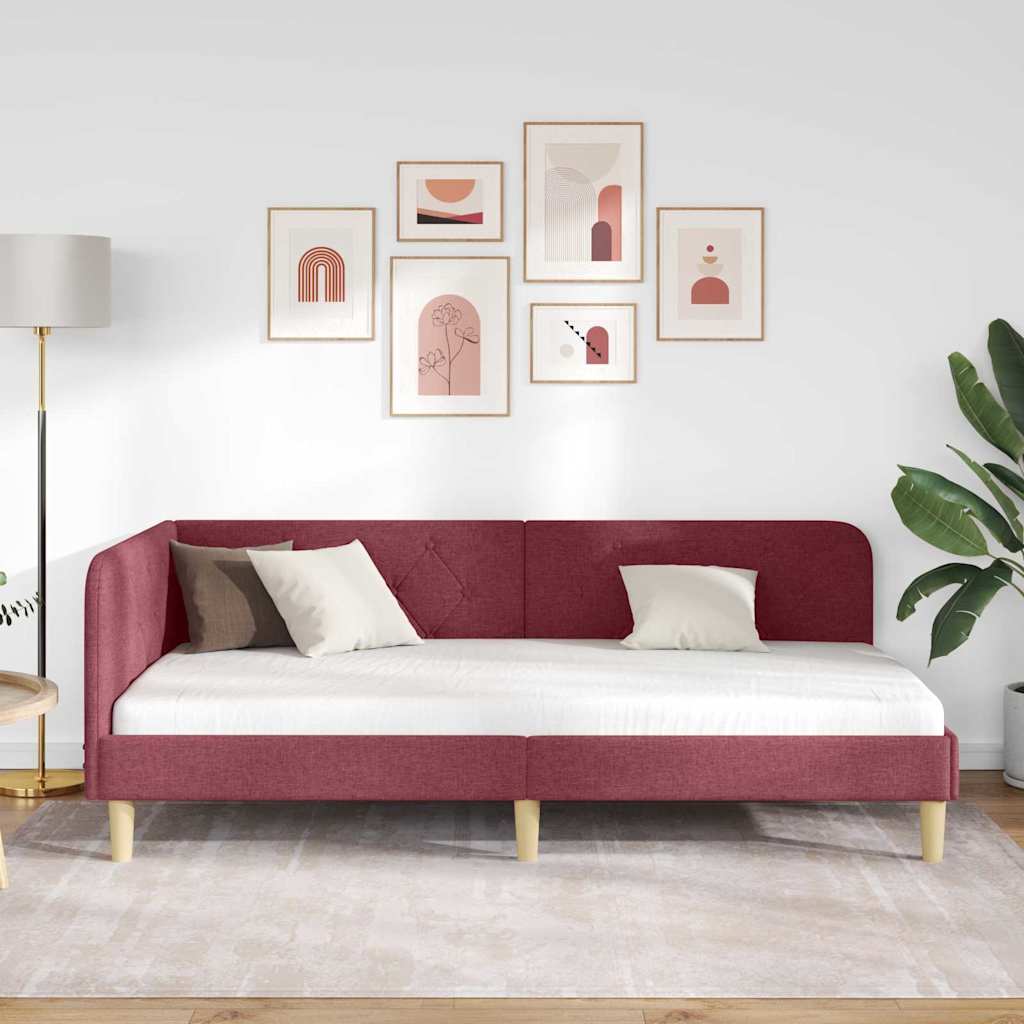 Cornice del letto ad angolo Rosso Vino 100 x 200 cm Tessuto | homemem39