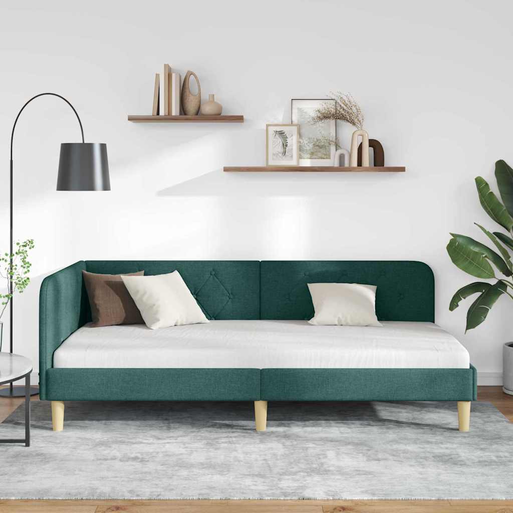 Cornice del letto ad angolo Verde Scuro 100 x 200 cm Tessuto | homemem39