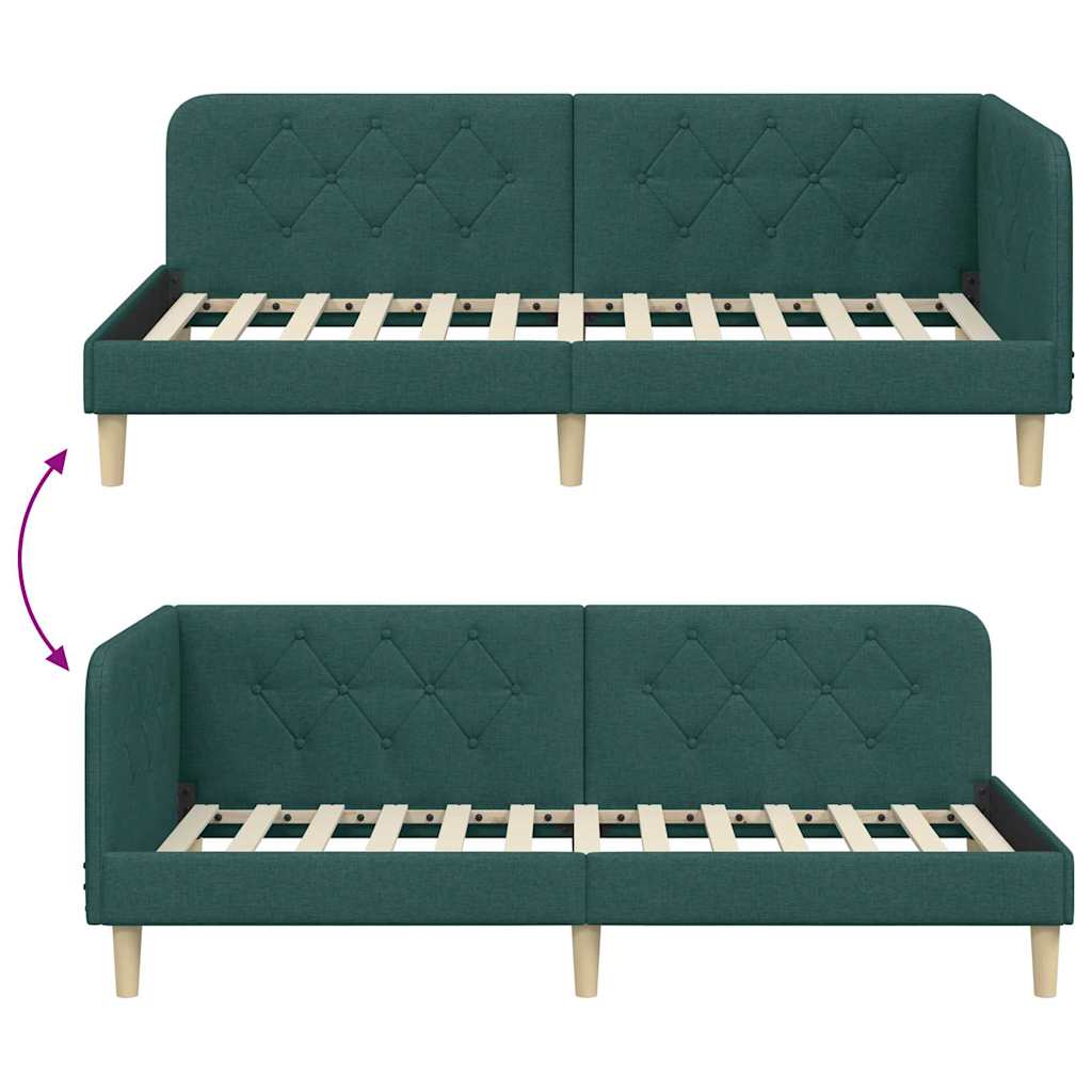 Cornice del letto ad angolo Verde Scuro 100 x 200 cm Tessuto | homemem39