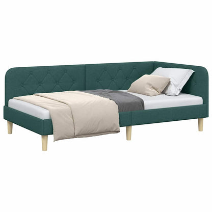 Cornice del letto ad angolo Verde Scuro 100 x 200 cm Tessuto | homemem39