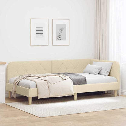 Cornice del letto ad angolo Crema 100 x 200 cm Tessuto | homemem39