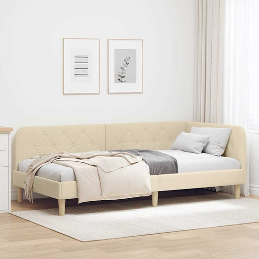 Cornice del letto ad angolo Crema 100 x 200 cm Tessuto | homemem39