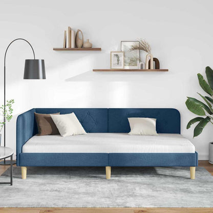 Cornice del letto ad angolo Blu 100 x 200 cm Tessuto | homemem39