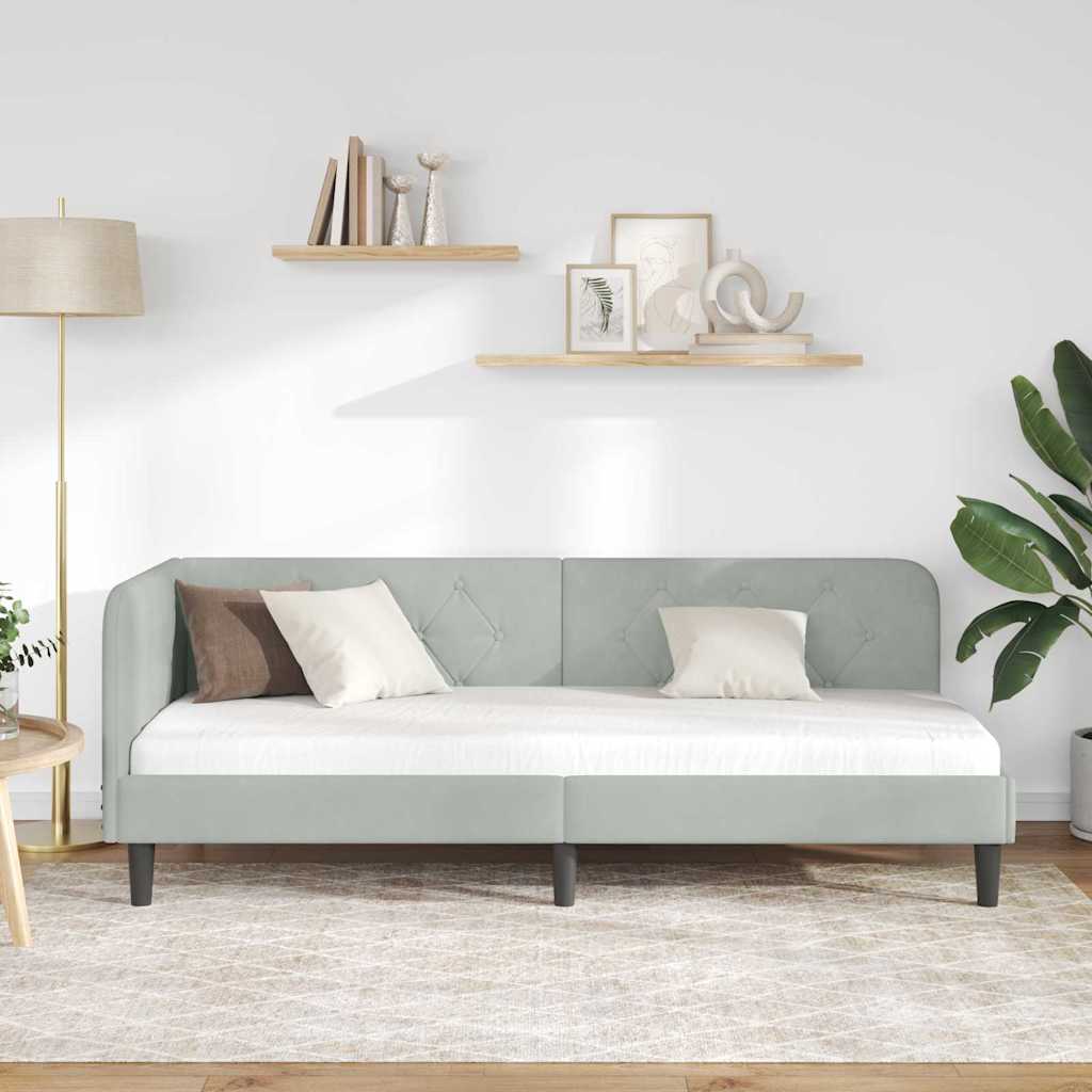Cornice del letto ad angolo Grigio chiaro 80 x 200 cm Velluto | homemem39