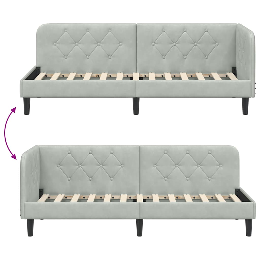 Cornice del letto ad angolo Grigio chiaro 80 x 200 cm Velluto | homemem39