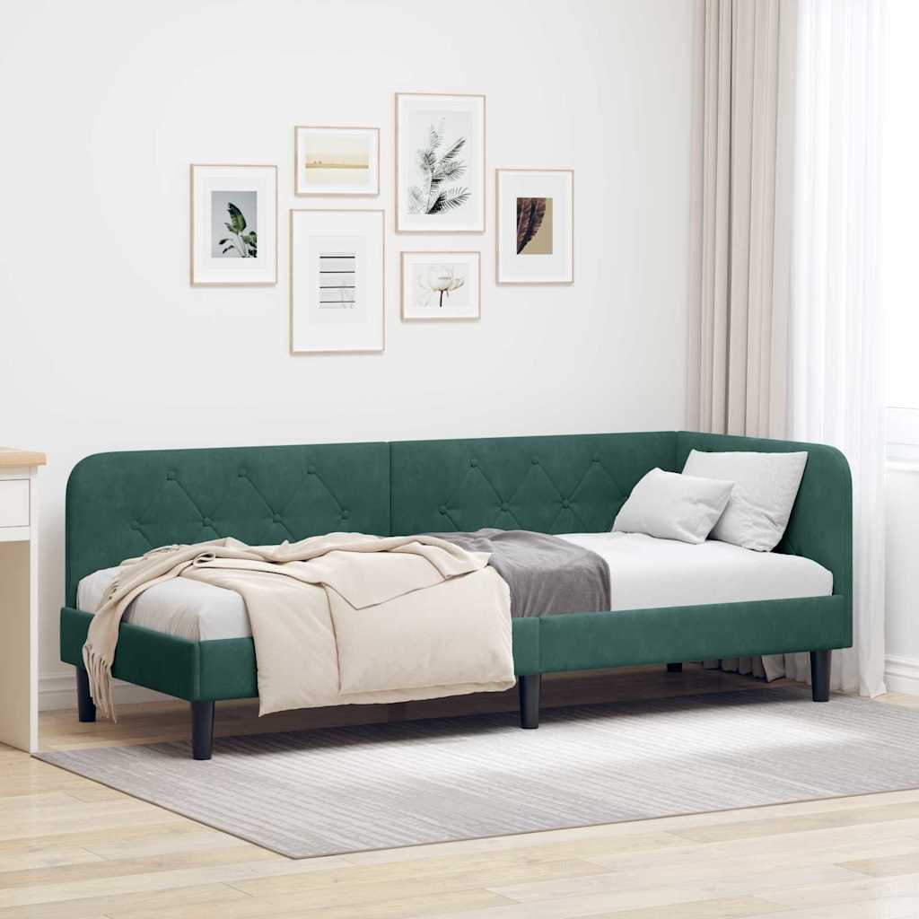 Cornice del letto ad angolo Verde Scuro 80 x 200 cm Velluto | homemem39