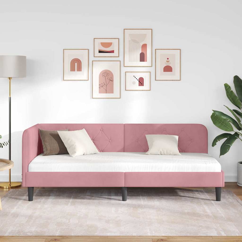 Cornice del letto ad angolo Rosa 80 x 200 cm Velluto | homemem39
