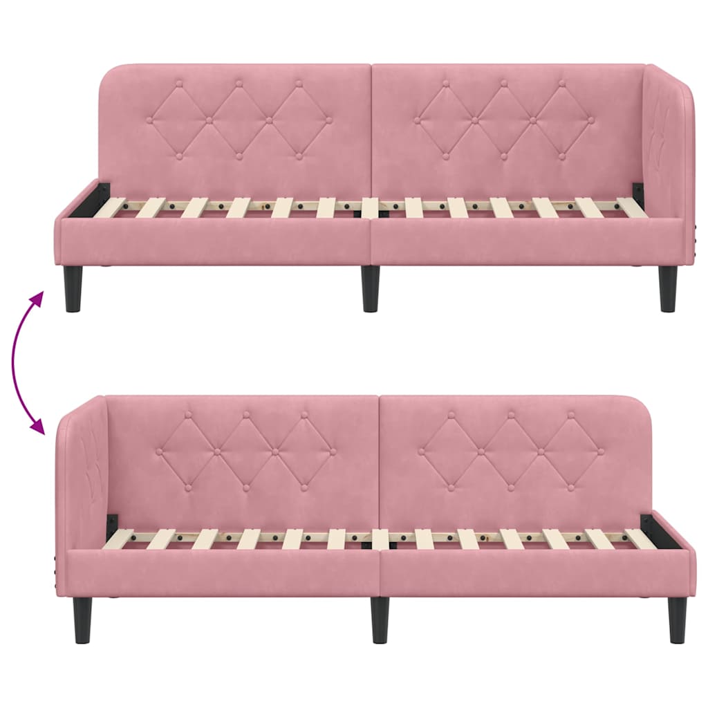 Cornice del letto ad angolo Rosa 80 x 200 cm Velluto | homemem39