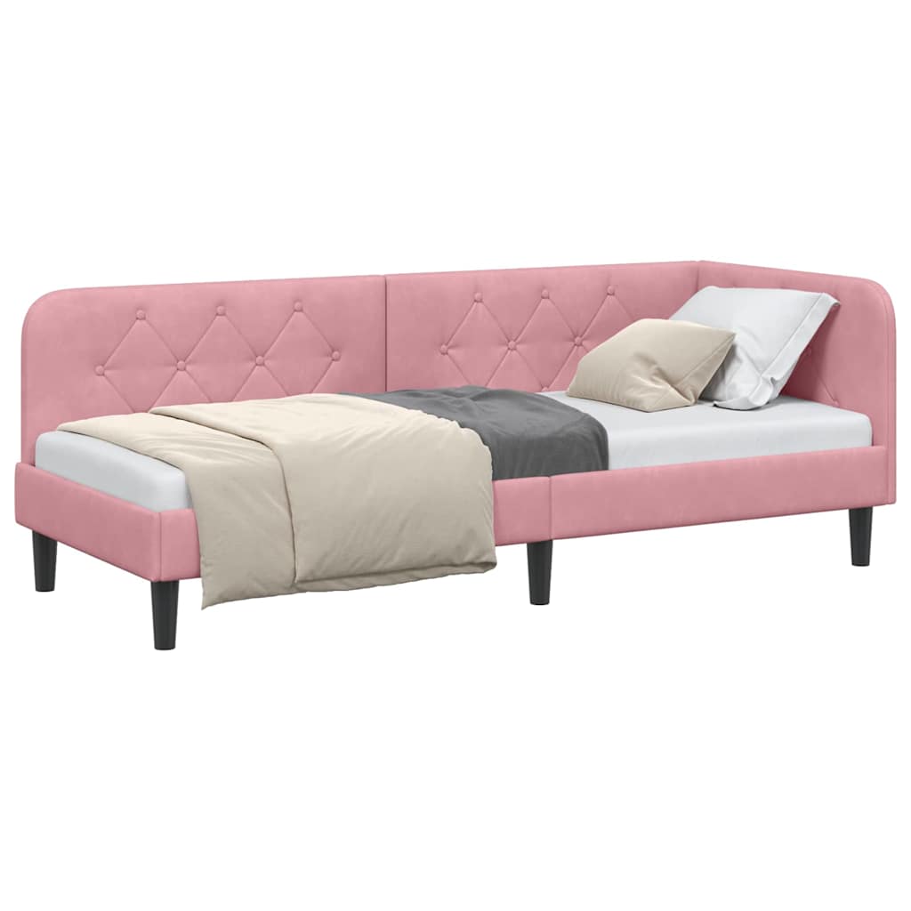 Cornice del letto ad angolo Rosa 80 x 200 cm Velluto | homemem39