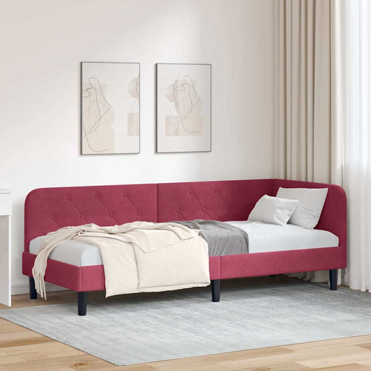 Cornice del letto ad angolo Rosso Vino 80 x 200 cm Velluto | homemem39