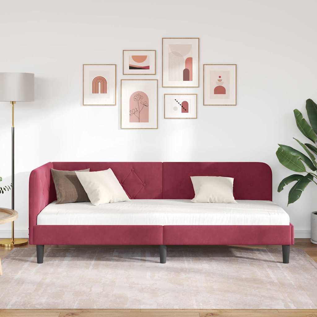 Cornice del letto ad angolo Rosso Vino 80 x 200 cm Velluto | homemem39