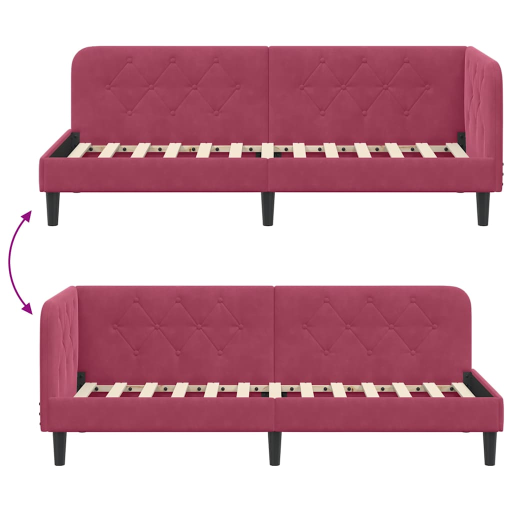 Cornice del letto ad angolo Rosso Vino 80 x 200 cm Velluto | homemem39