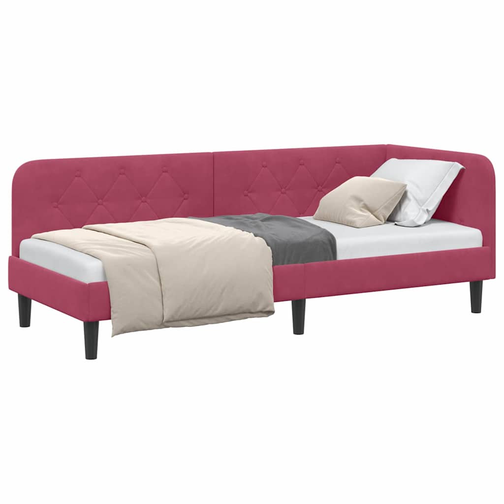 Cornice del letto ad angolo Rosso Vino 80 x 200 cm Velluto | homemem39