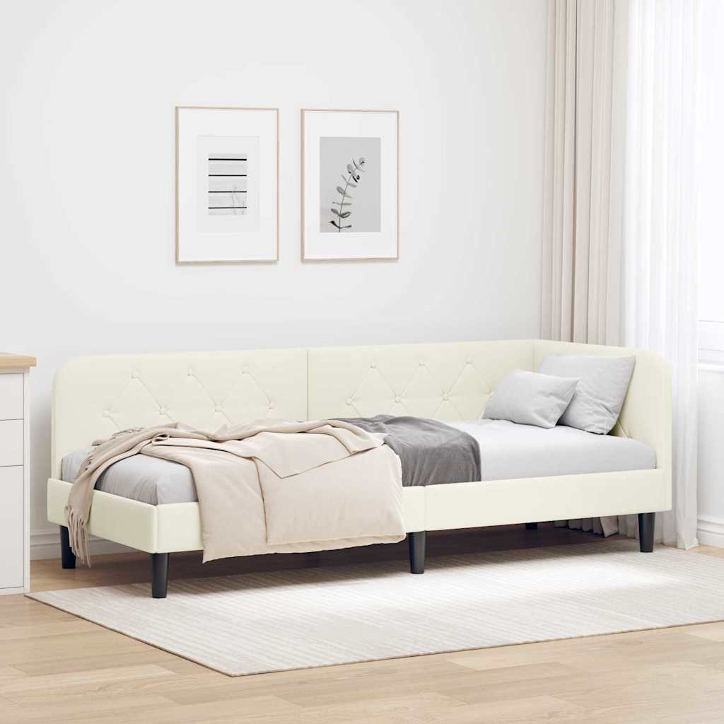 Cornice del letto ad angolo Crema 80 x 200 cm Velluto | homemem39