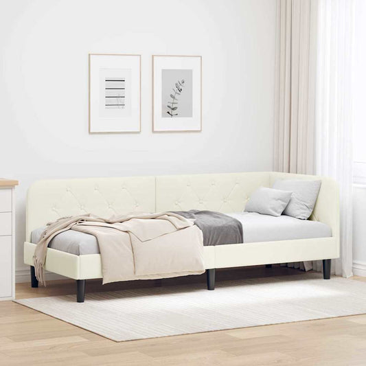 Cornice del letto ad angolo Crema 80 x 200 cm Velluto | homemem39