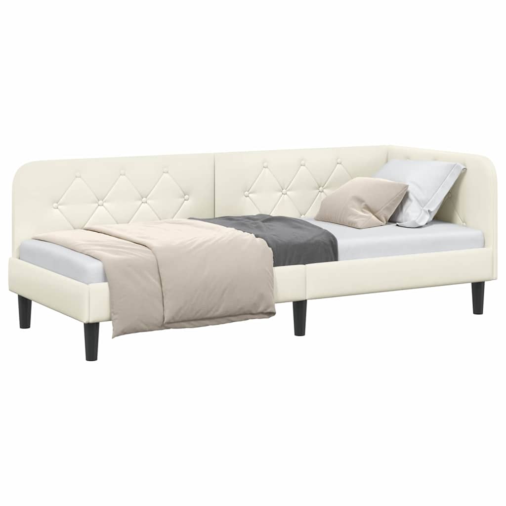 Cornice del letto ad angolo Crema 80 x 200 cm Velluto | homemem39