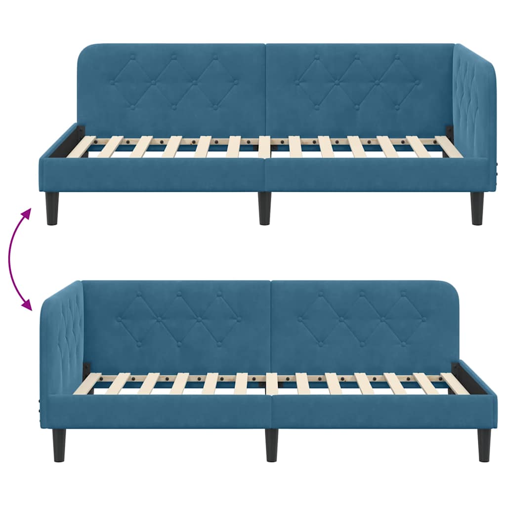 Cornice del letto ad angolo Blu 90 x 190 cm Velluto | homemem39
