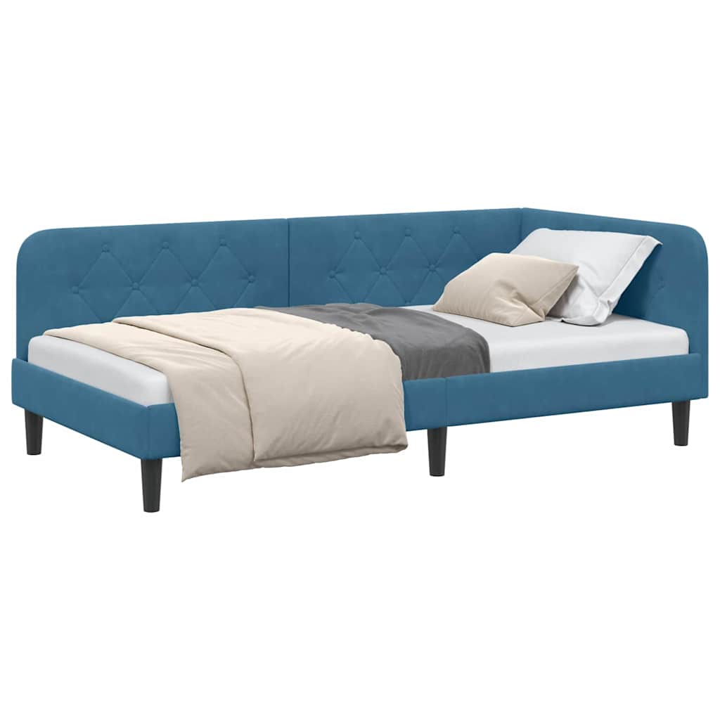 Cornice del letto ad angolo Blu 90 x 190 cm Velluto | homemem39