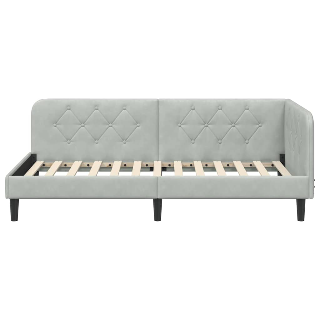Cornice del letto ad angolo Grigio chiaro 90 x 190 cm Velluto | homemem39