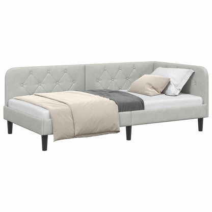 Cornice del letto ad angolo Grigio chiaro 90 x 190 cm Velluto | homemem39