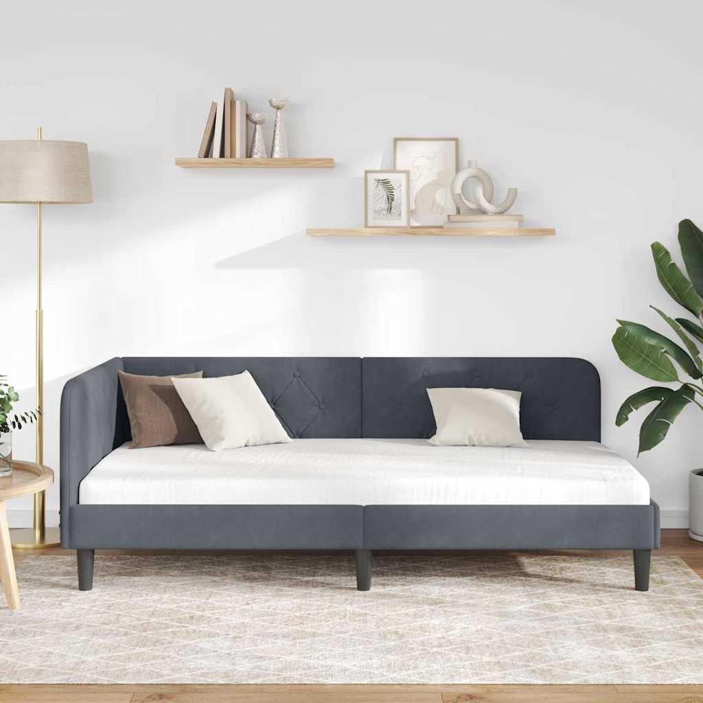 Cornice del letto ad angolo Grigio scuro 90 x 190 cm Velluto | homemem39