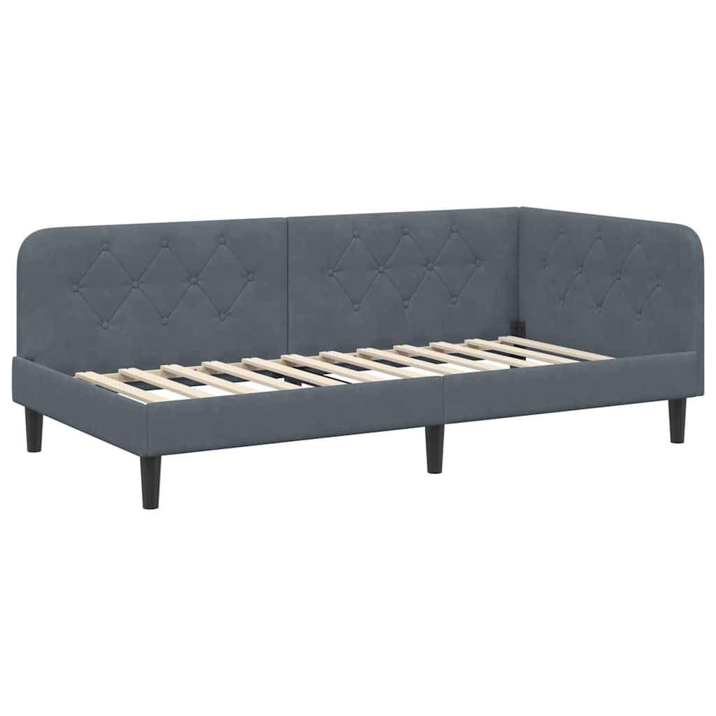 Cornice del letto ad angolo Grigio scuro 90 x 190 cm Velluto | homemem39