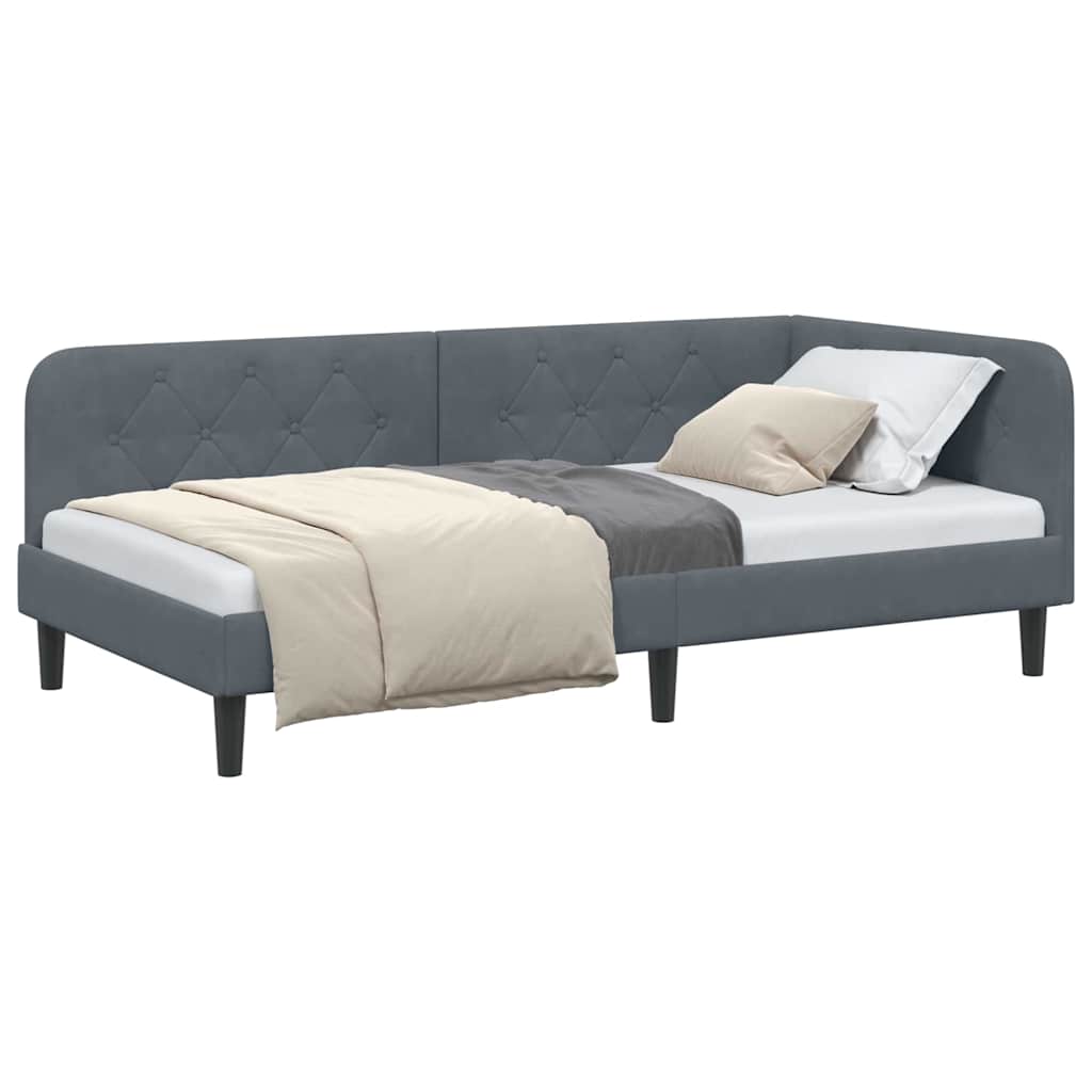 Cornice del letto ad angolo Grigio scuro 90 x 190 cm Velluto | homemem39