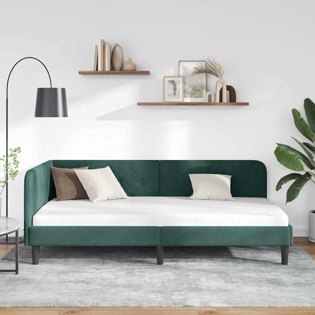 Cornice del letto ad angolo Verde Scuro 90 x 190 cm Velluto | homemem39