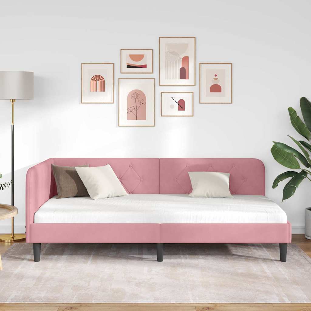Cornice del letto ad angolo Rosa 90 x 190 cm Velluto | homemem39
