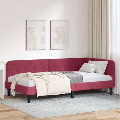 Cornice del letto ad angolo Rosso Vino 90 x 190 cm Velluto | homemem39