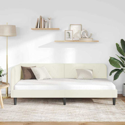 Cornice del letto ad angolo Crema 90 x 190 cm Velluto | homemem39