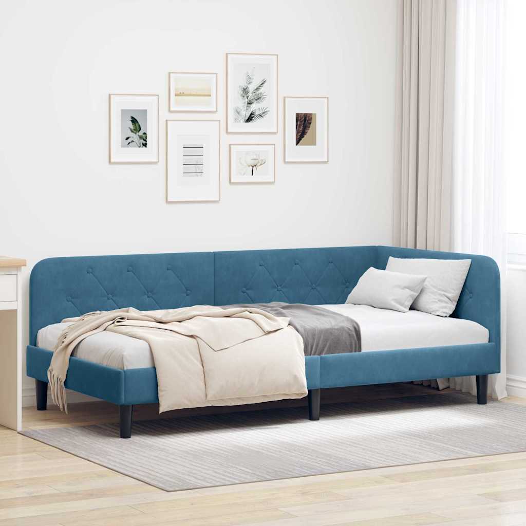 Cornice del letto ad angolo Blu 90 x 200 cm Velluto | homemem39